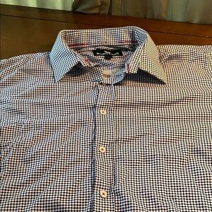Buttercloth Button Front Polo Blue and White Shirt with Dots